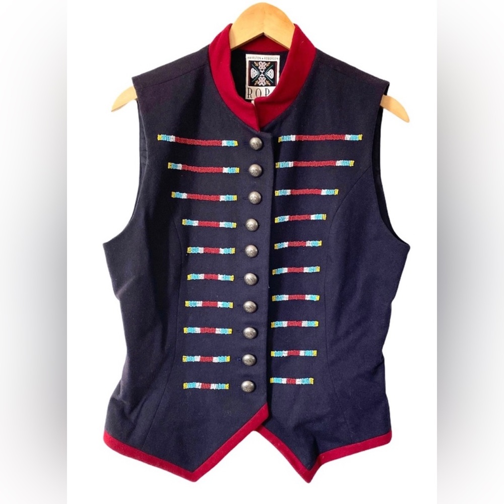 ROPA Hairston Roberson Beaded Wool Western Vest, Size 10